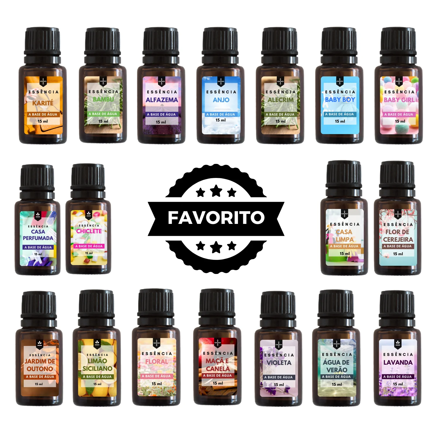 15 Essências para Umidificador e Difusor Elétrico à Base de Água 15ml