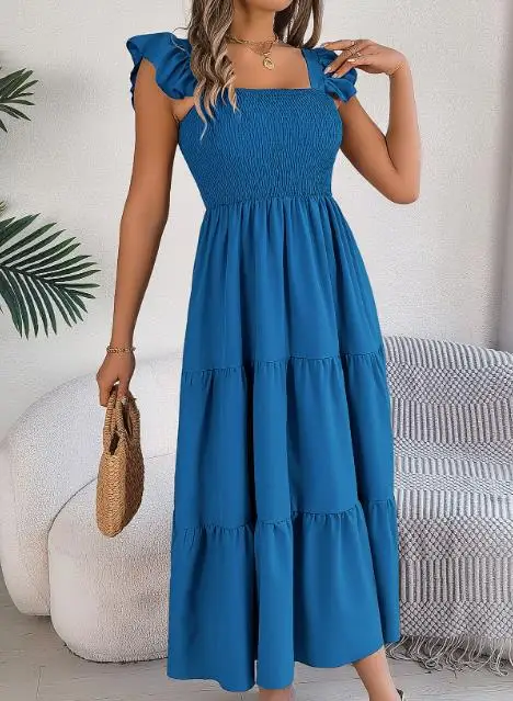 Vestido longo evasê de cor sólida. - Imagem 3